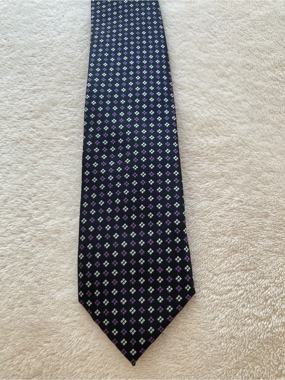 Classic Boys Navy Clip-On Tie with Purple Dot Pattern
